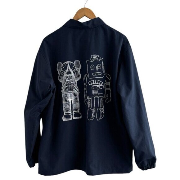 Uniqlo Kaws Andy Warhol Unisex UT Coach Jacket Lined Button Up Navy Blue XL - Picture 2 of 10